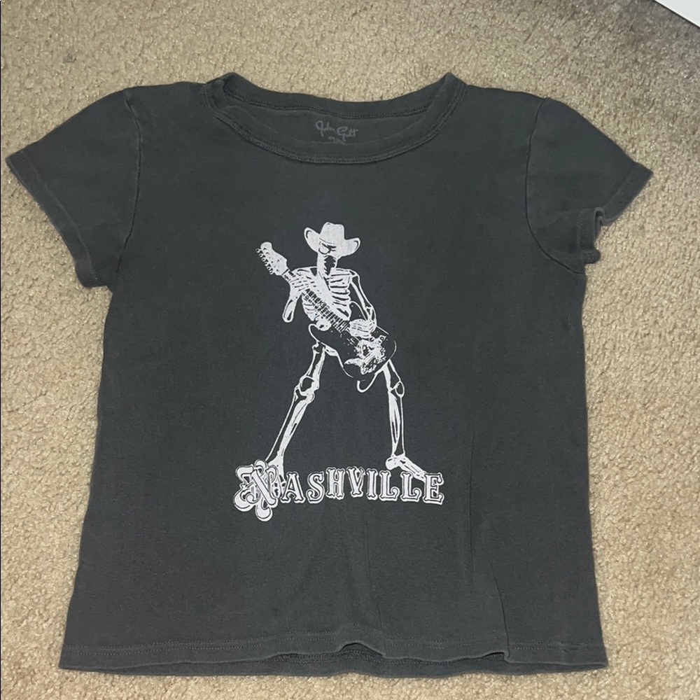 Brandy Melville Black Short Sleeve Tee with Skeleton Graphic